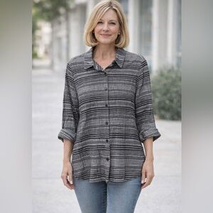 Habitat Striped Button Down Shirt | Lightweight Linen-Blend | Size S